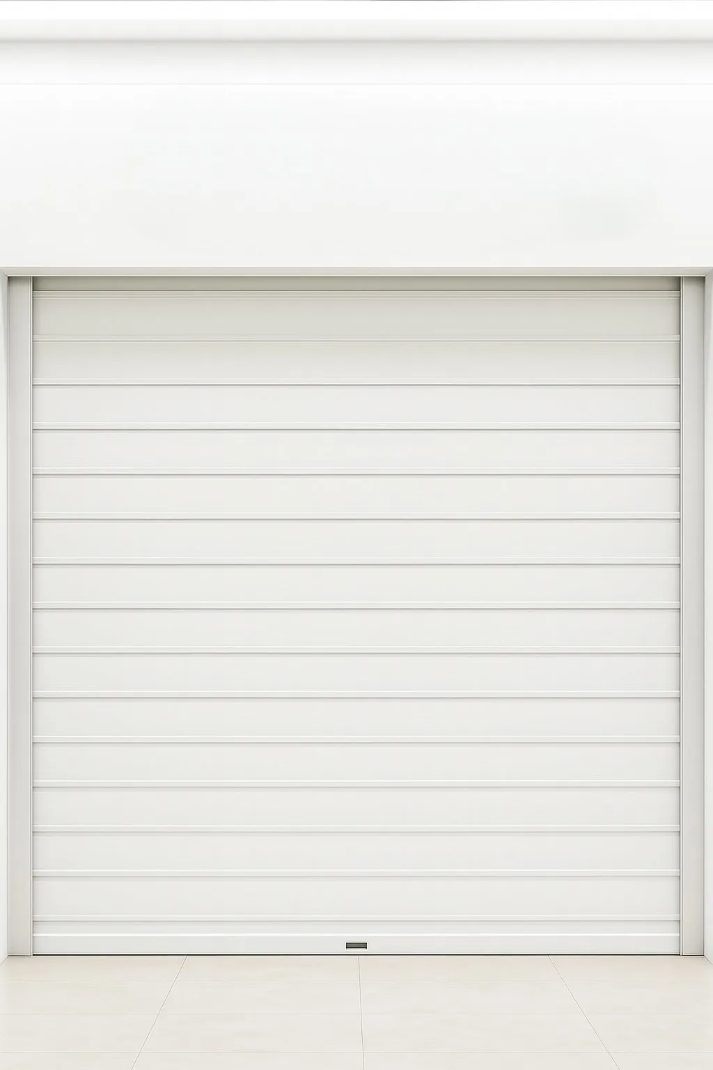 Cortina automática blanca instalada en acceso comercial.