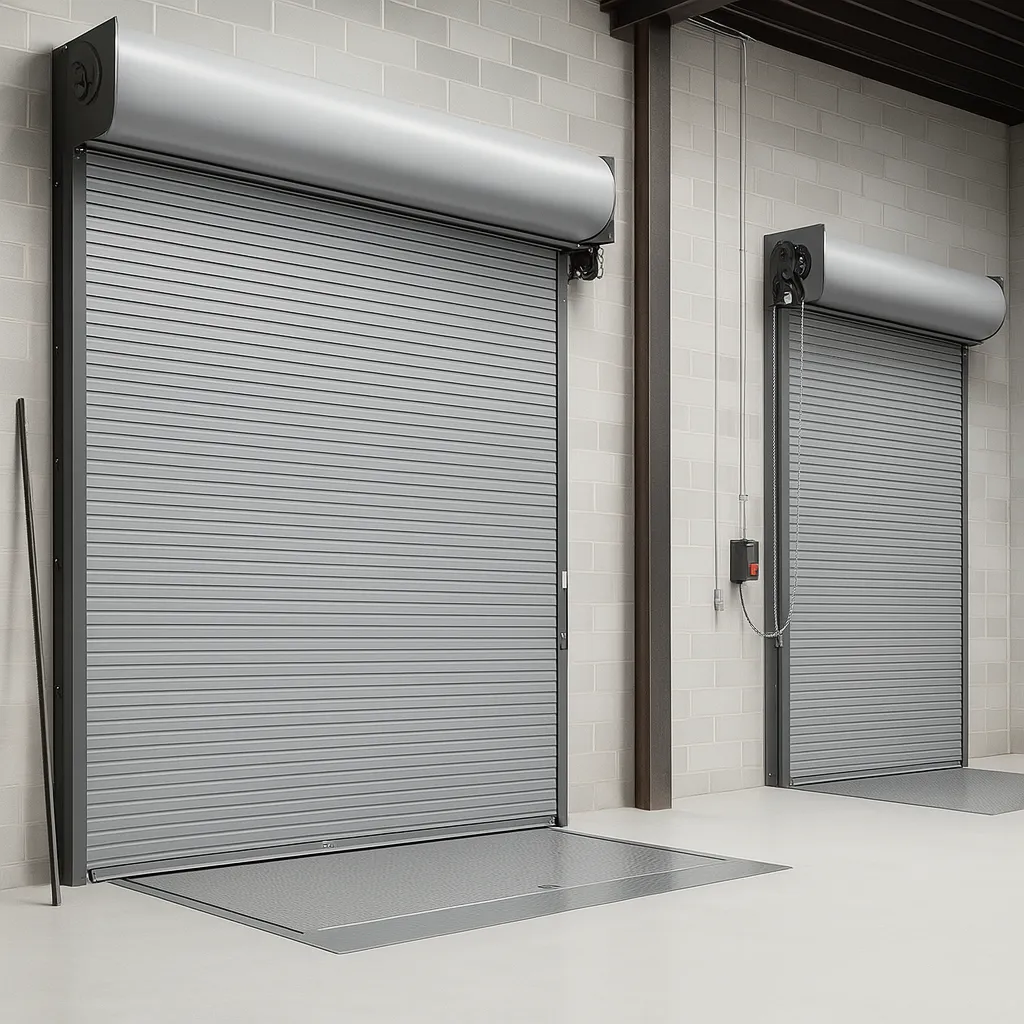 Cortinas automáticas industriales en zona de descarga de mercancías.