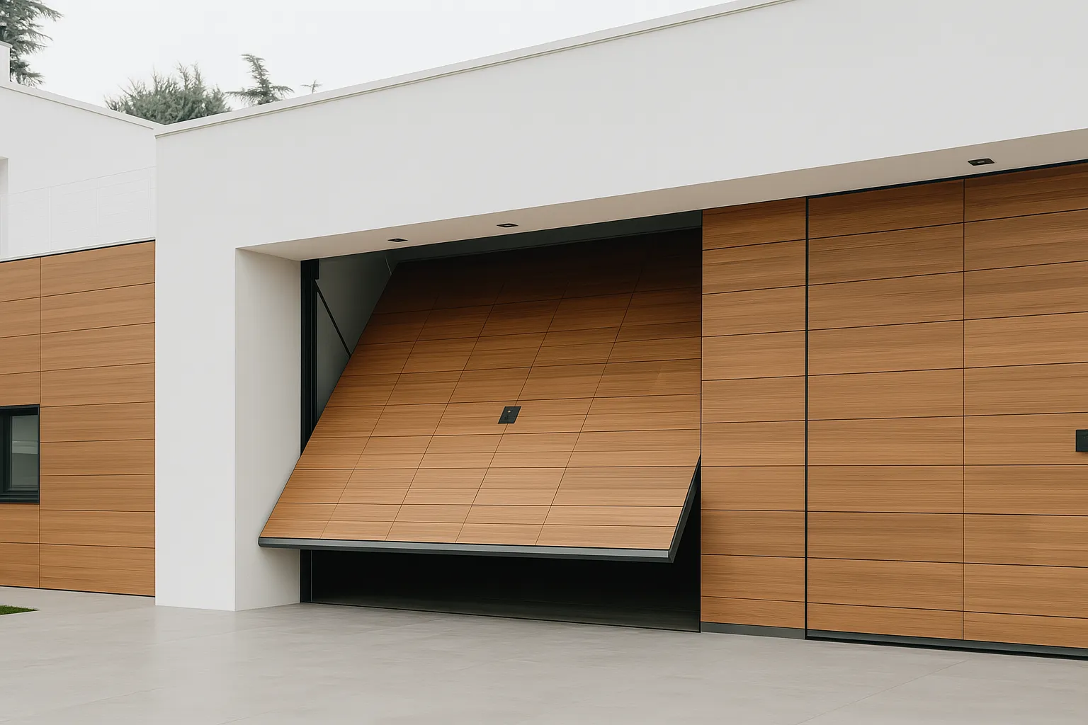 Garaje automático con sistema basculante de apertura vertical.