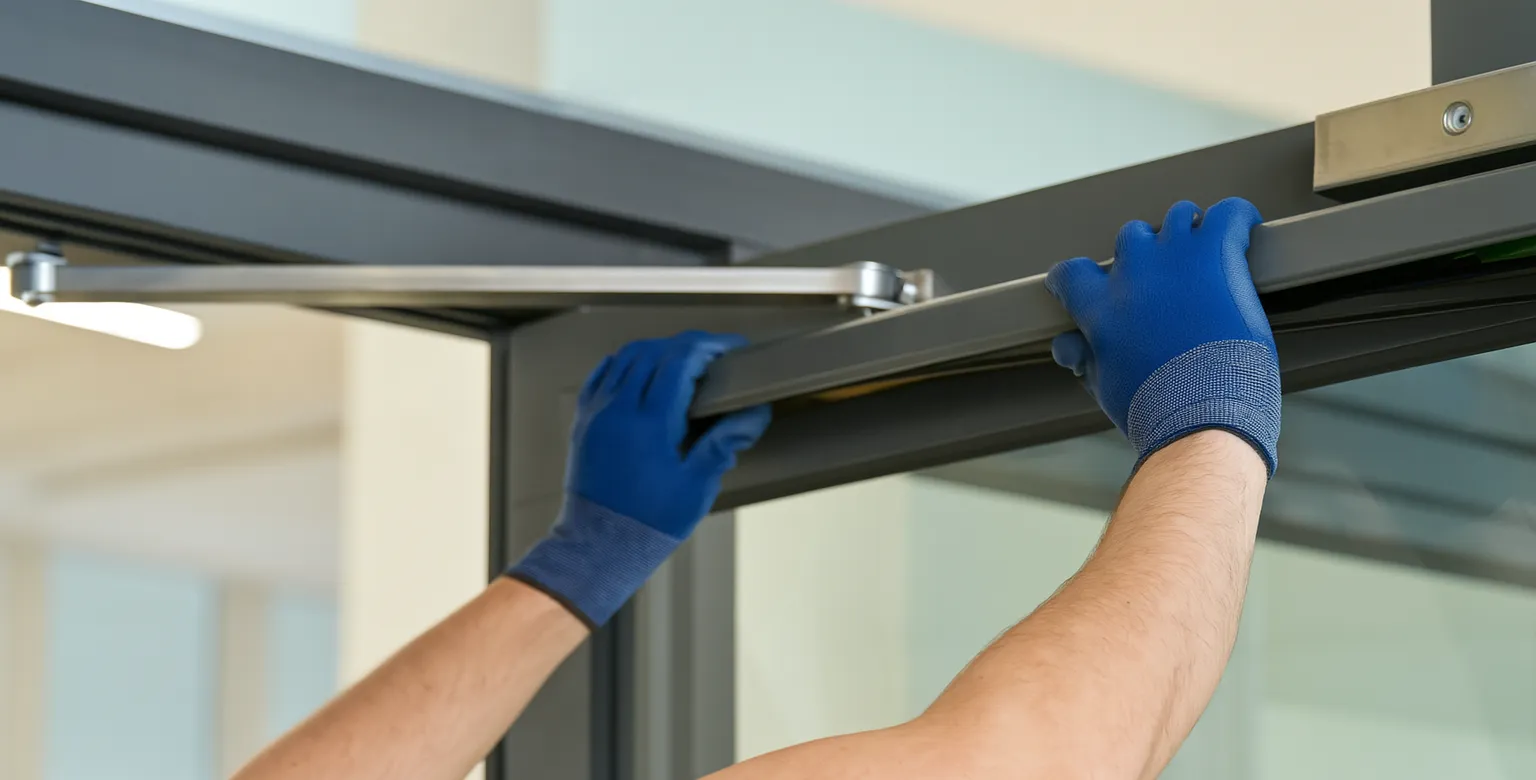 Instalación de sistema para puerta automática abatible con motor.