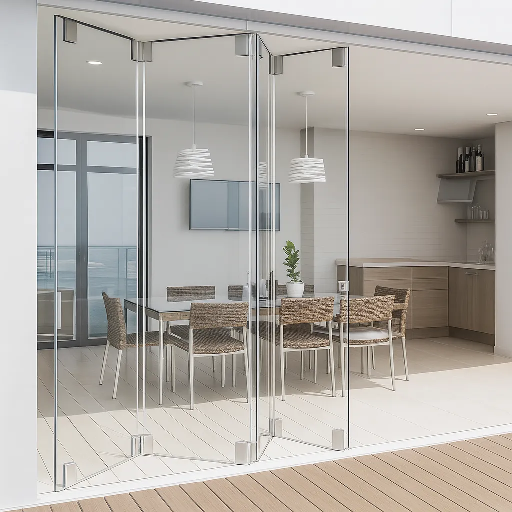 Muro móvil divisor en comedor con acabado elegante.