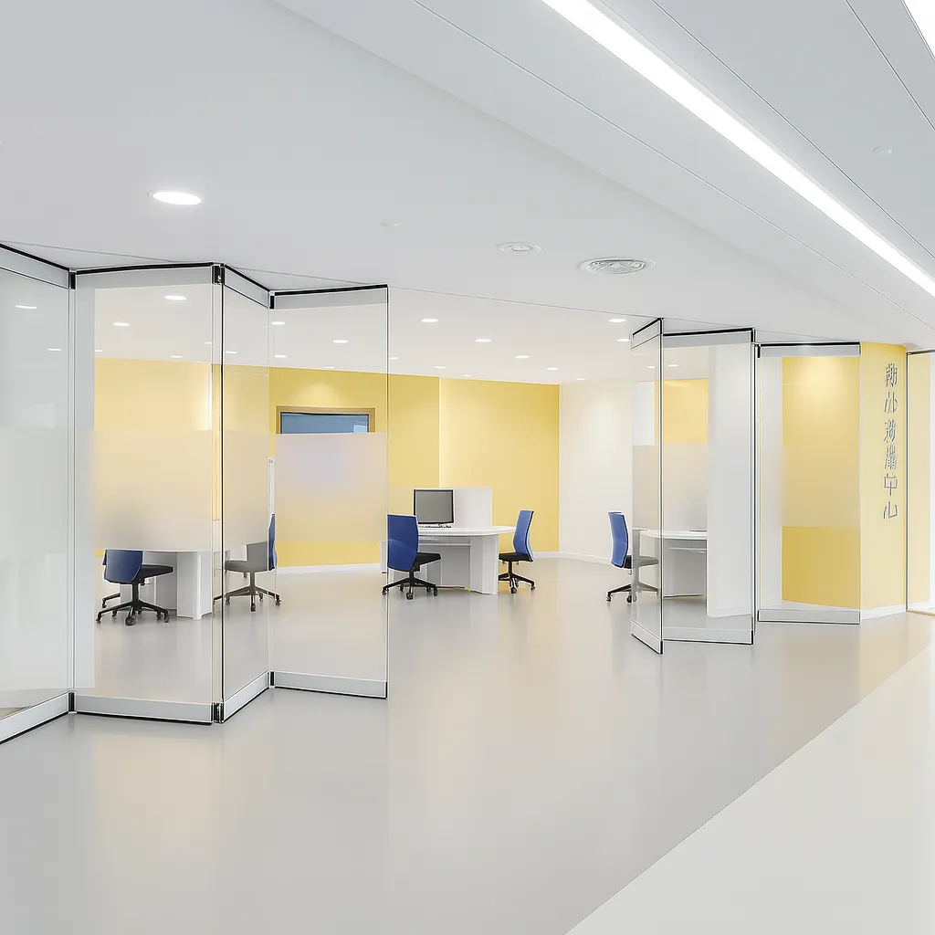 Muro móvil de cristal instalado en oficina corporativa.