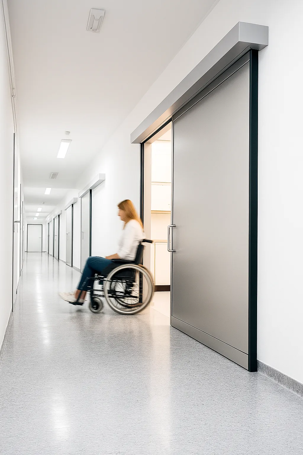 Puerta corrediza automática en consultorio médico.