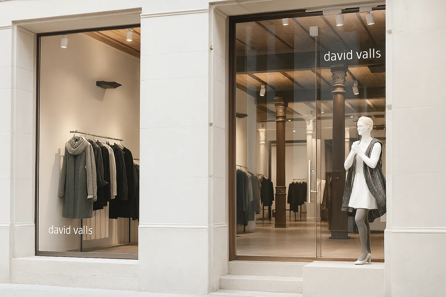 Puerta automática en acceso de tienda de ropa.