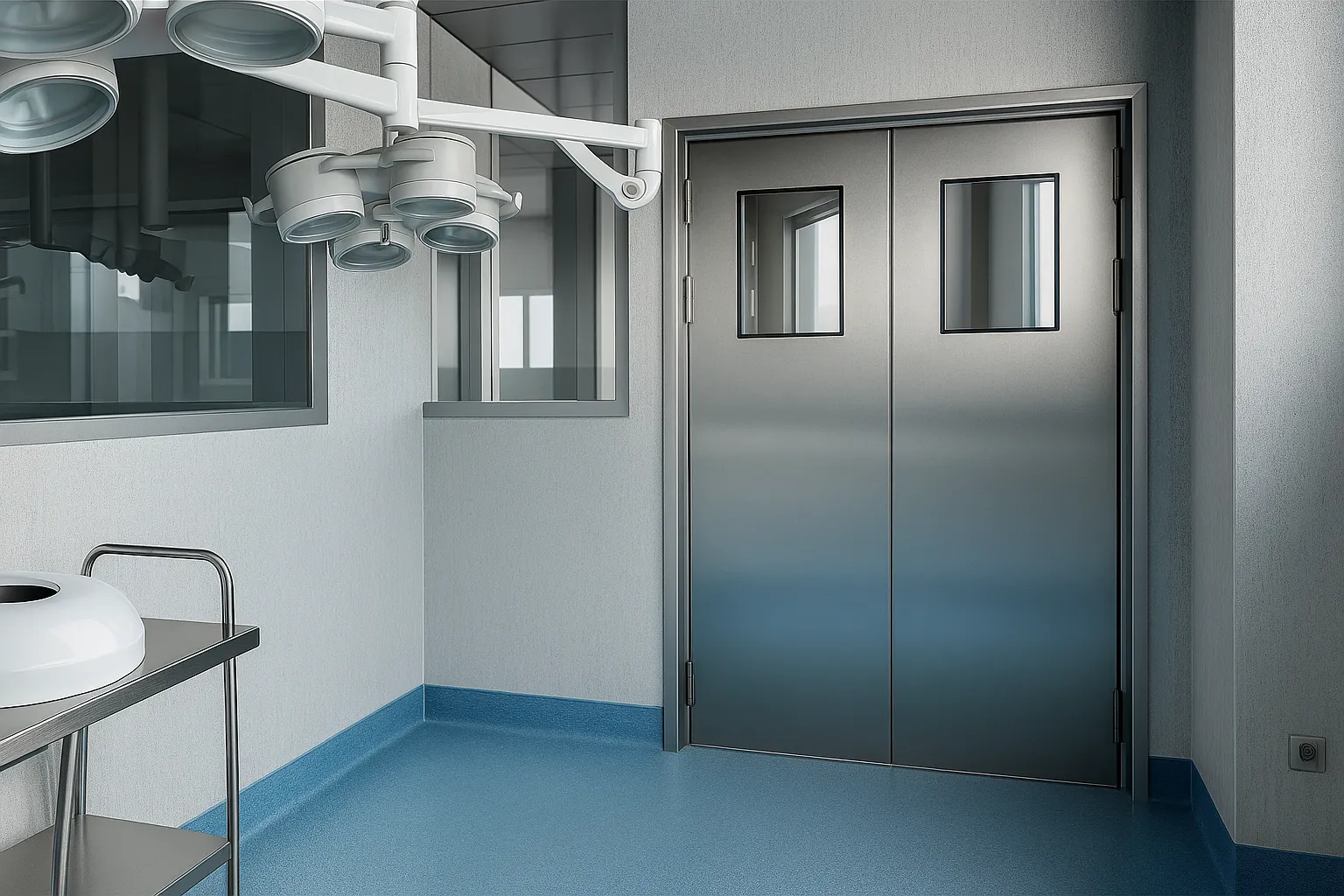 Puerta hermética batiente doble automática.