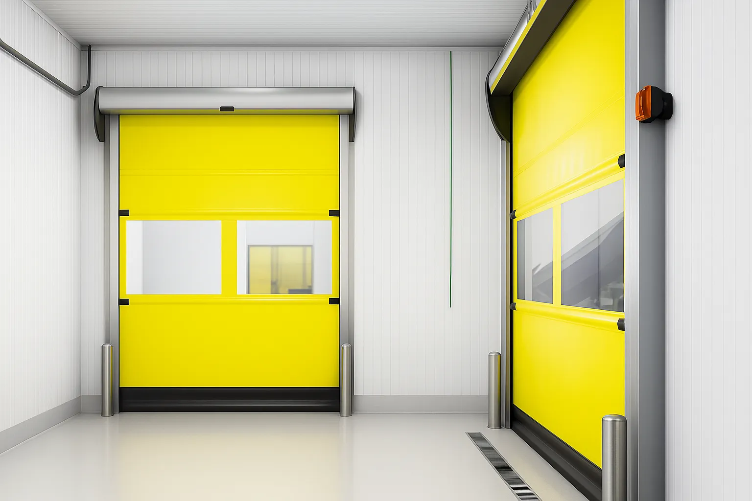 Puerta rápida de lona amarilla.