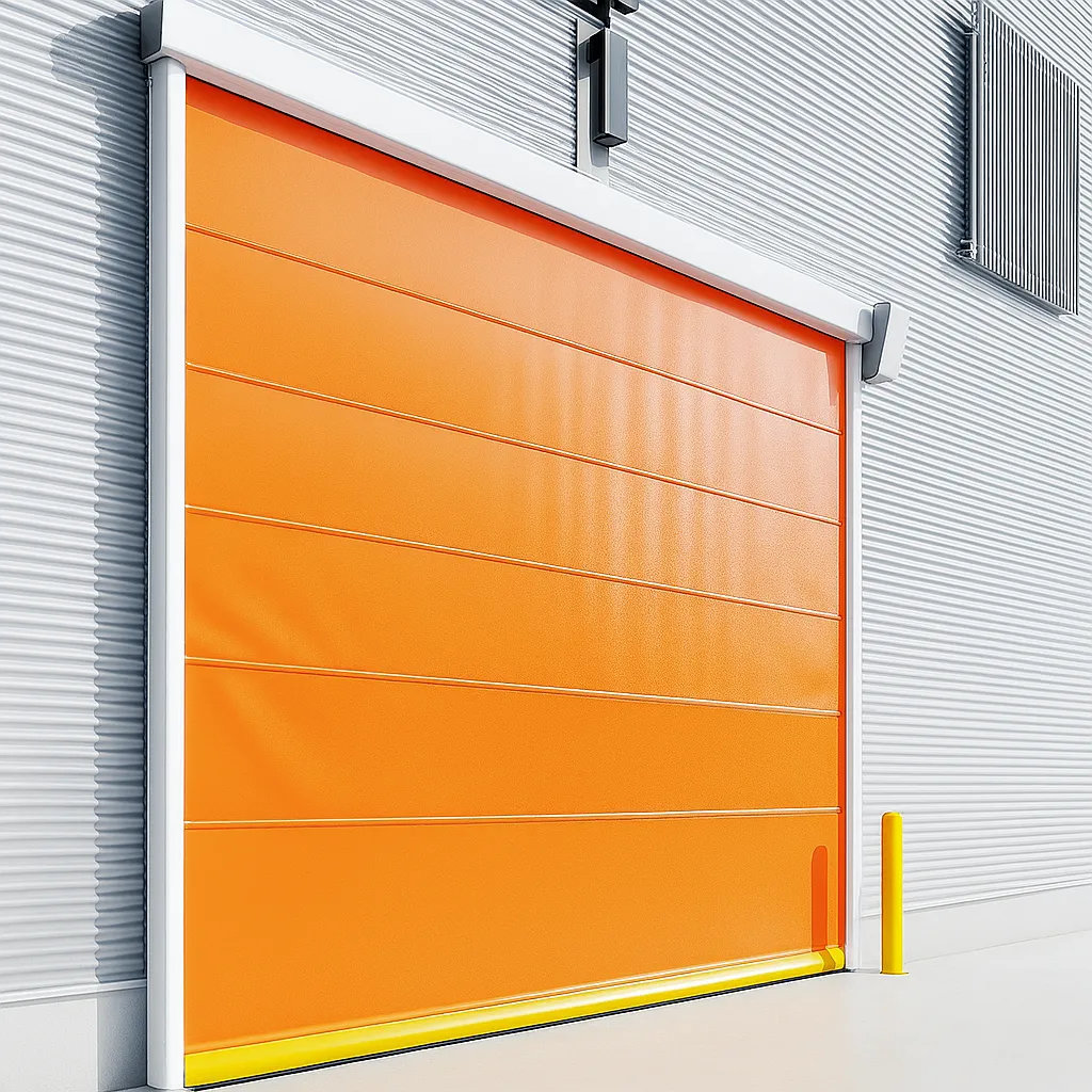 Puerta rápida de lona naranja.