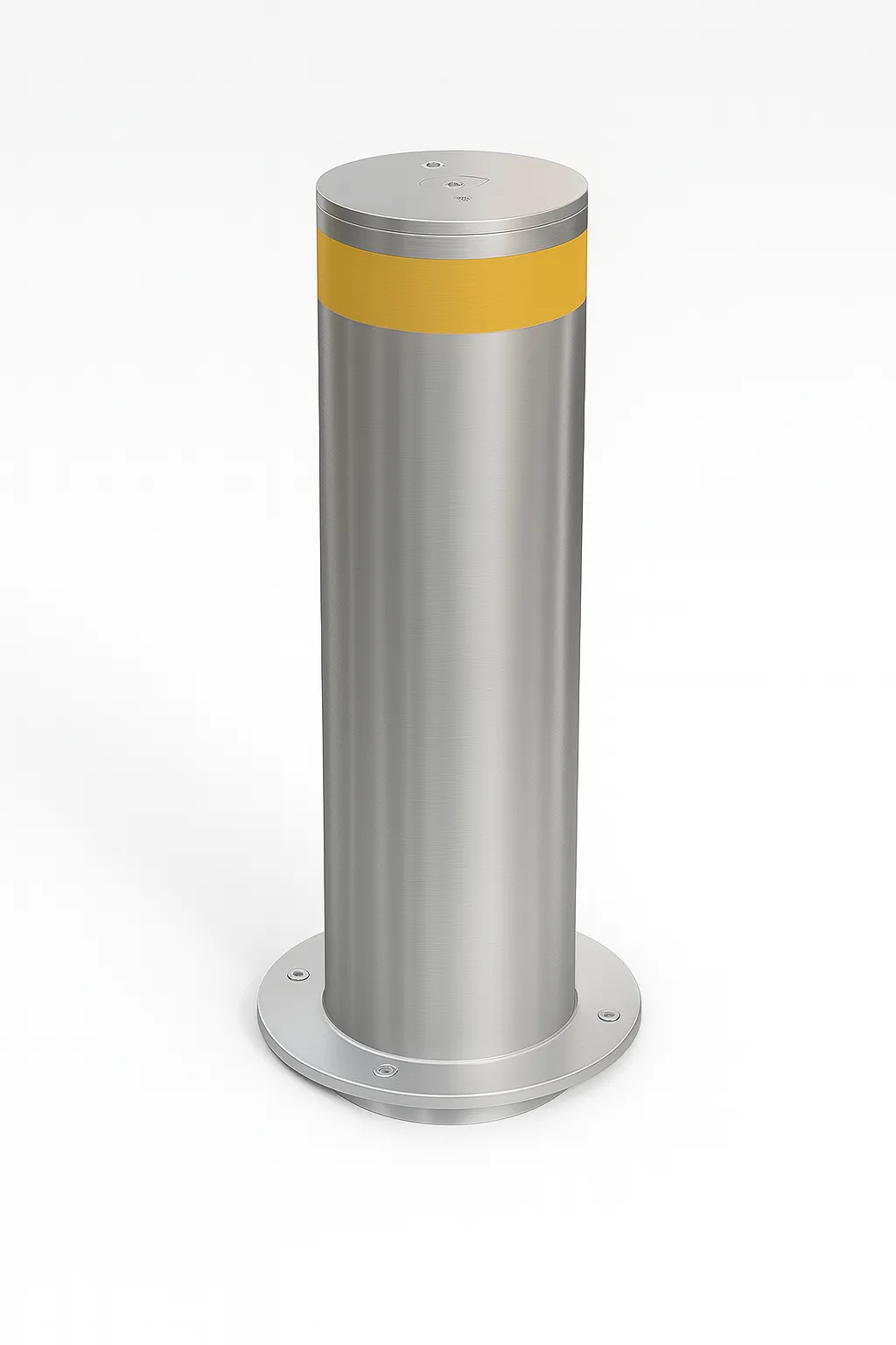 Render de bolardo fijo metálico.