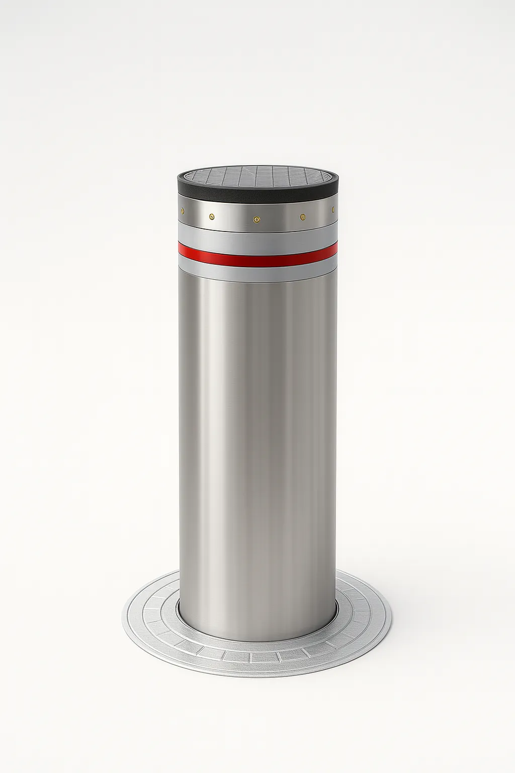 Render de bolardo retráctil en posición elevada.