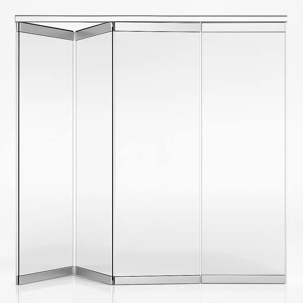 Render de muro plegable de cristal transparente.