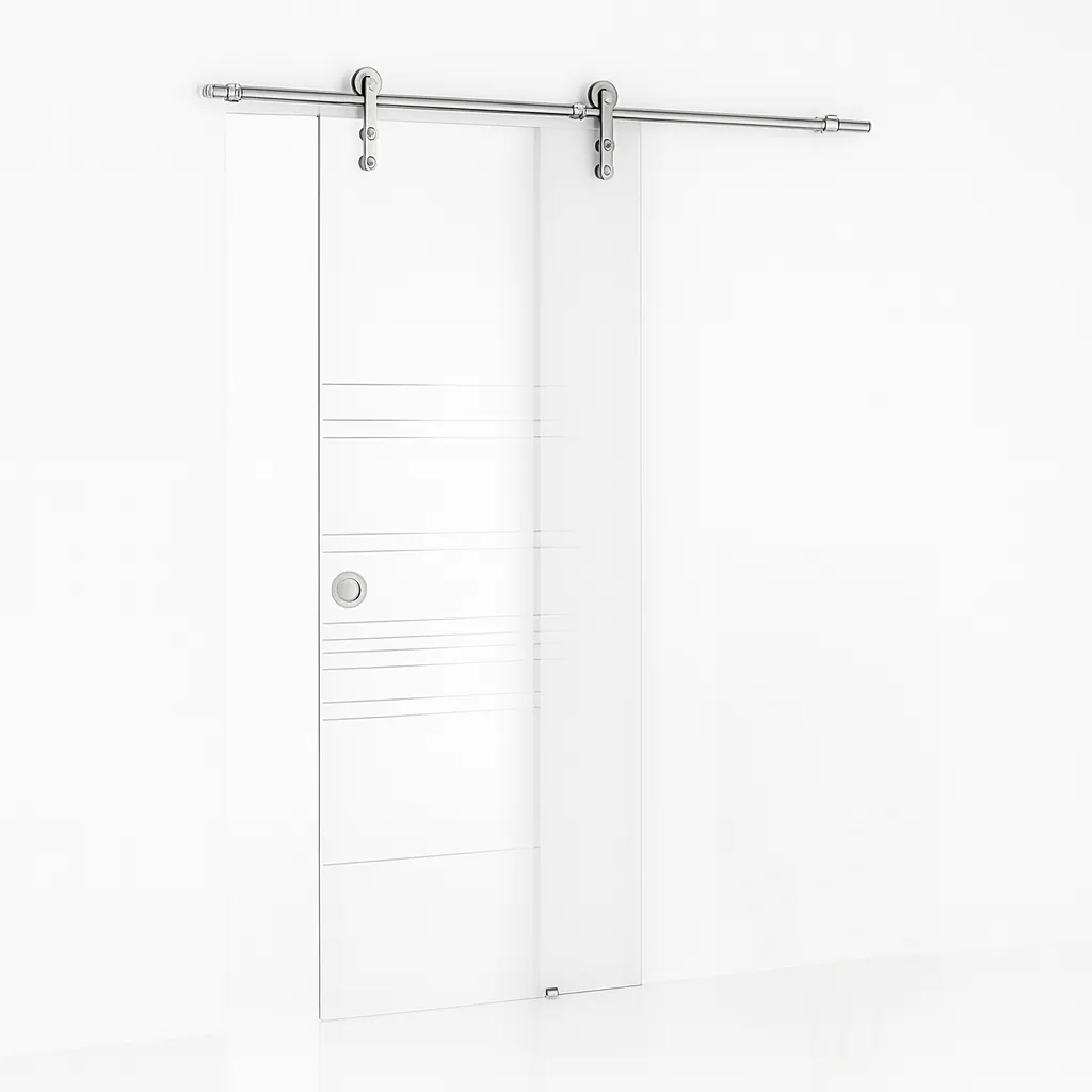 Render de puerta corrediza automática de cristal.