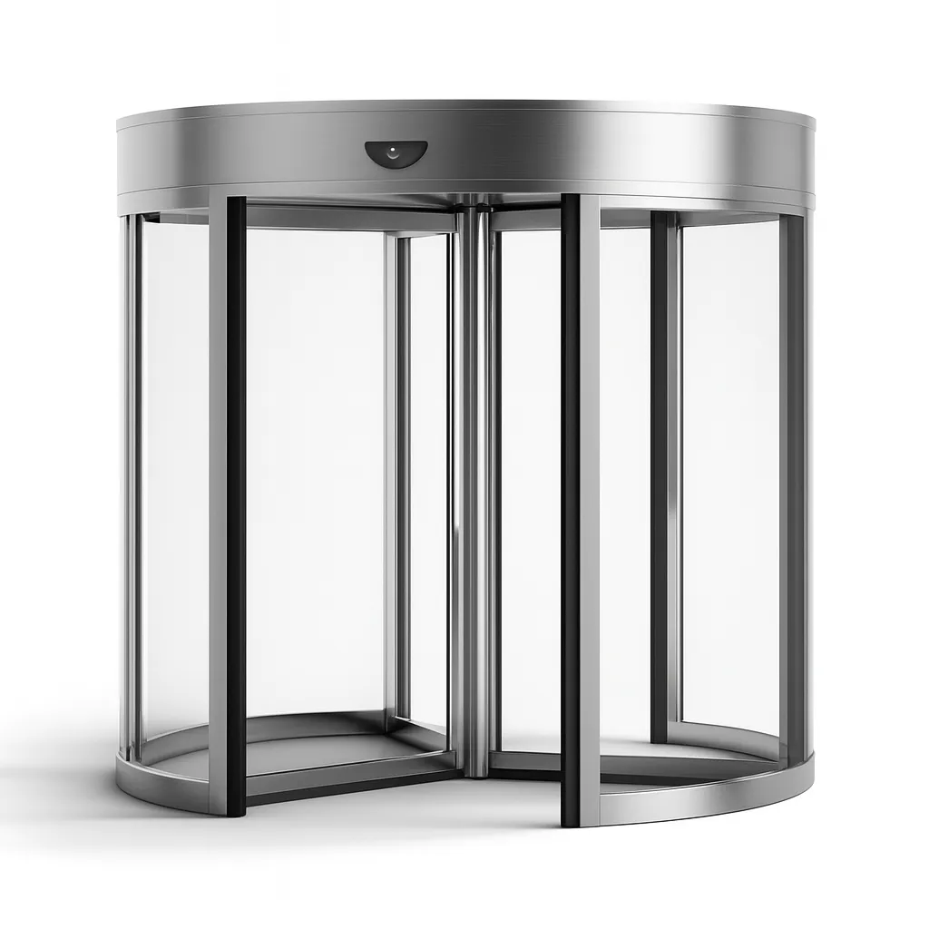 Render de puerta giratoria automática de cristal.