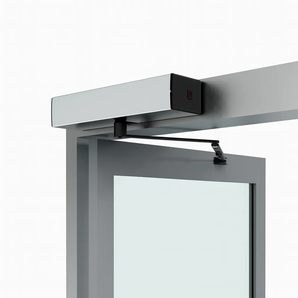 Render de sistema automático para puerta abatible.