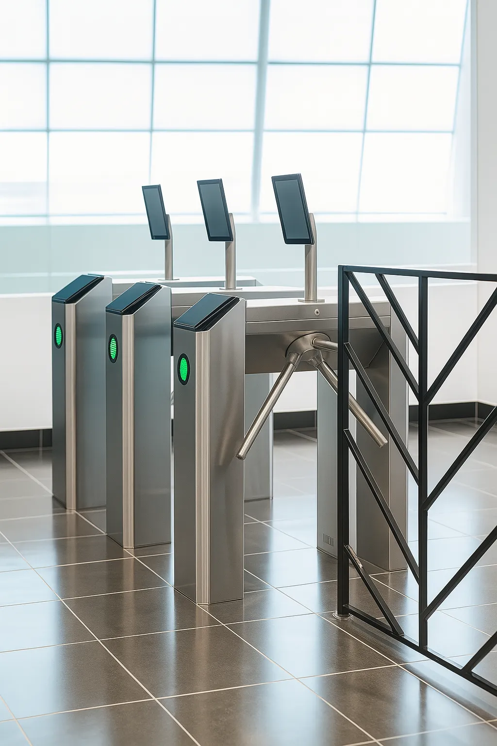 Torniquetes trípode instalados en oficina.